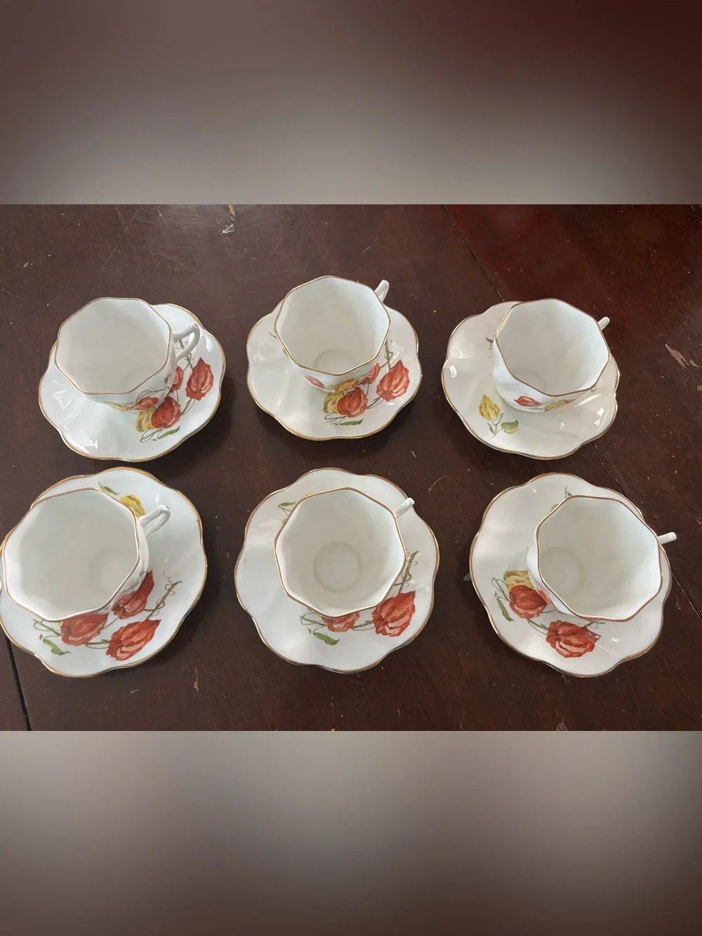 Vintage Royal Albert Crown Fine Bone China TeaCup and Saucer Set - set of 6